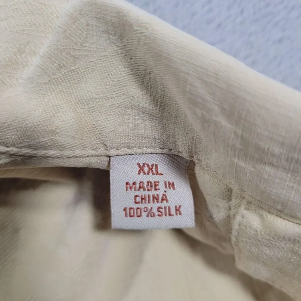 Tommy Bahama Shirt Mens 2XL Beige Floral Silk Short Sleeve Button Up Relaxed Fit